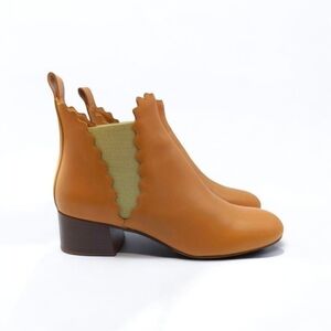 Chloé Lauren Scalloped Leather Ankle Boots – Quiet Luxury Classic Parisian – 8